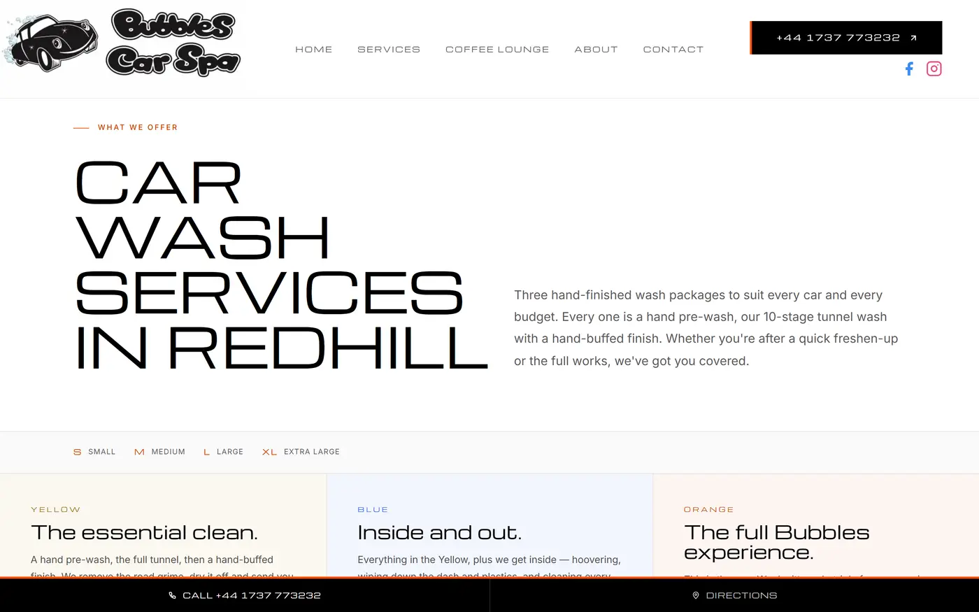 The services page headed Car Wash Services in Redhill